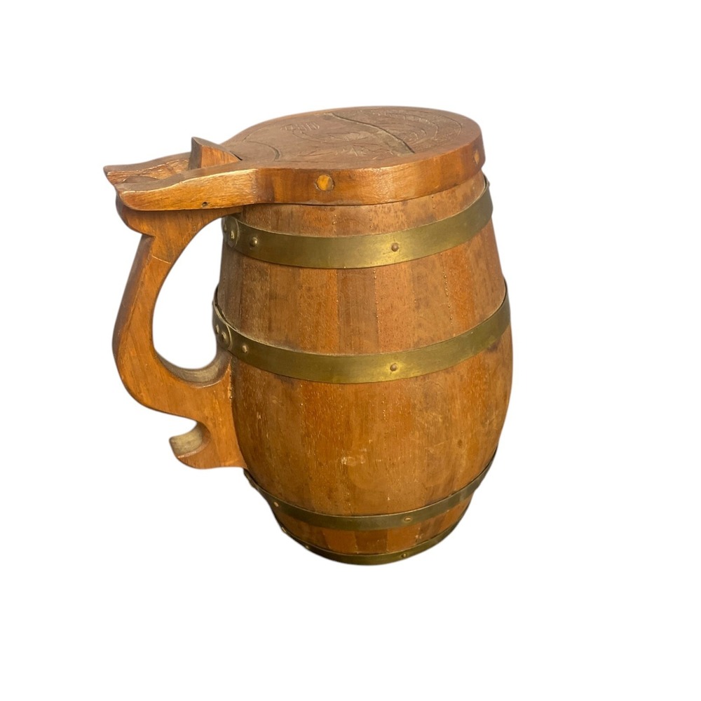 Vintage German Wooden Lidded Stein 9" Breweriana Beer Mug